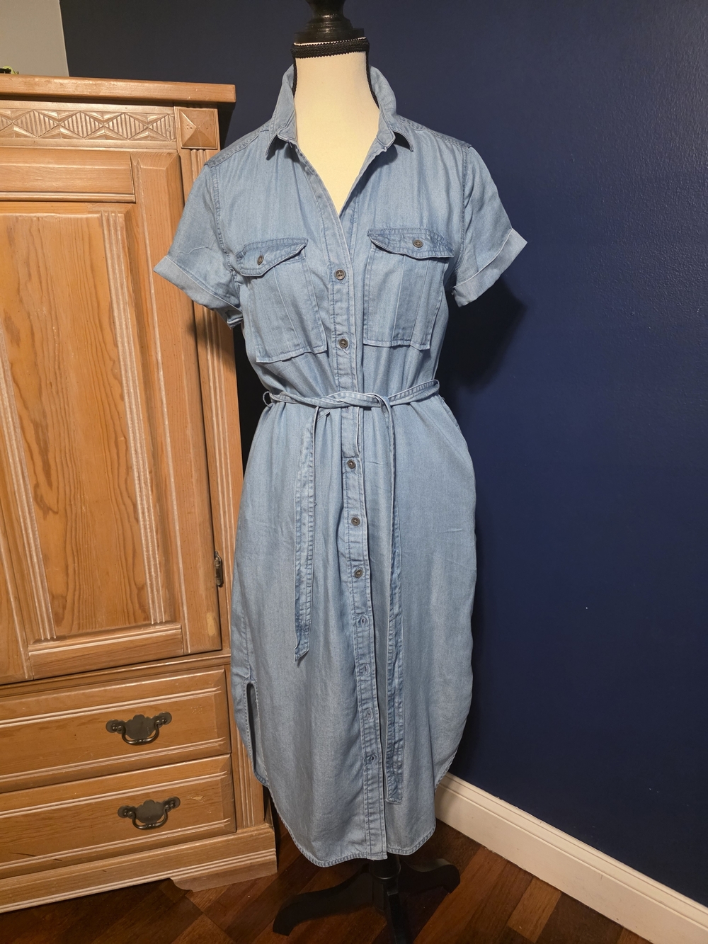 C&C California Light Blue  Denim Shirt Midi Dress